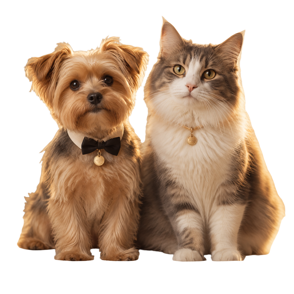 Cachorro e gato elegantes lado a lado