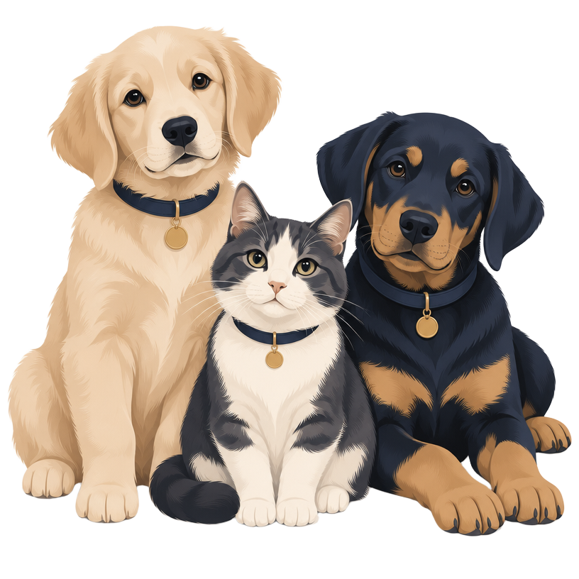 Três filhotinhos: dois cachorros e um gato