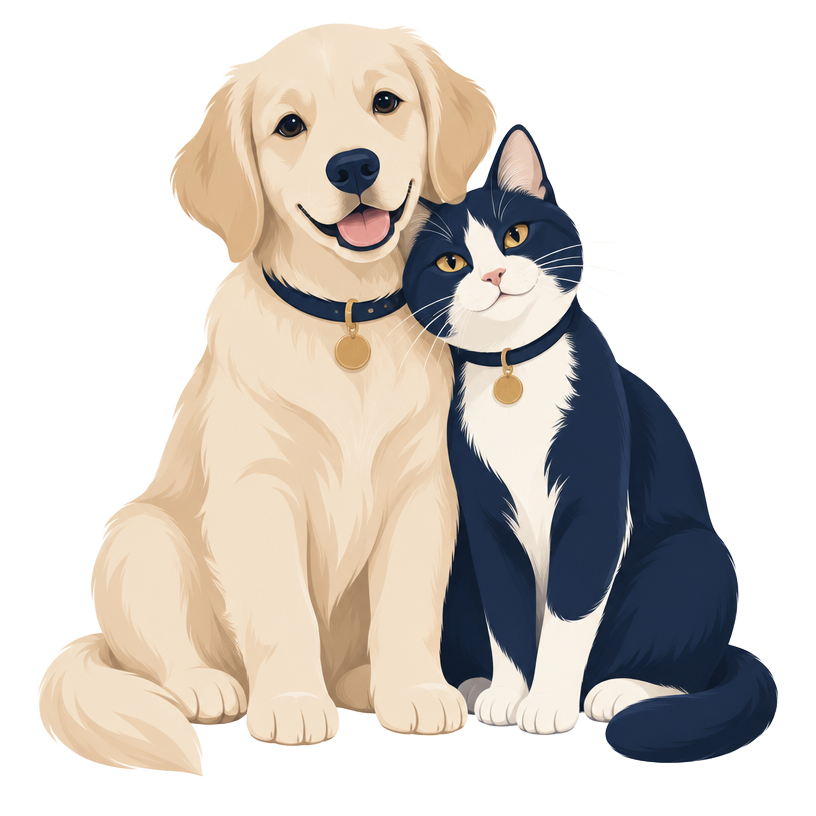 Um filhotinho de cachorro e um gato